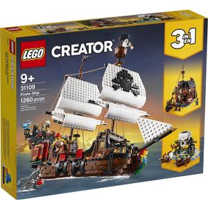 LEGO Creator 3 in 1 Pirate Ship Building Set, Kids can Rebuild The Pirate Ship into an Inn or Skull Island, Features 4 Minifigures and Shark Toy, Makes a Great Gift for Kids Ages 9+ Years Old, 31109
