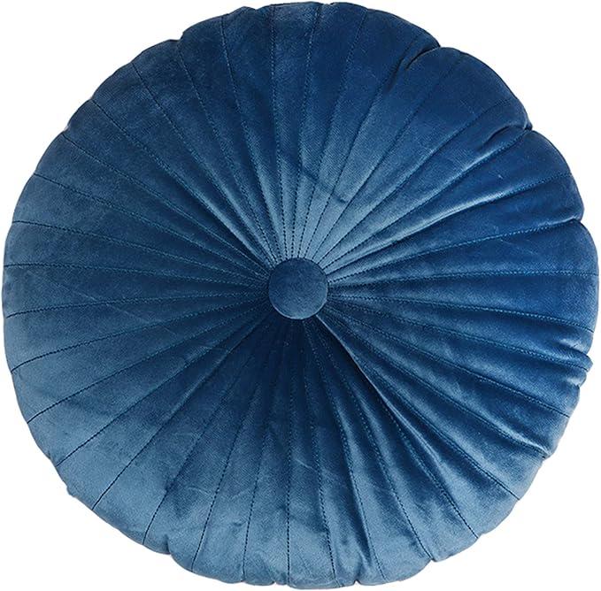 Pumpkin Pillow Round Floor Pillow Sofa Tatami Pillow Office Chair Cushion Room Decoration (13"x3", Blue)