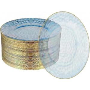 R-kay 100 Pack Blue Plastic Plates - 6 Inch Hammered With Gold Rim, Sturdy, Durable And Extra Heavy duty Blue Dessert Plates Disposable - Ideal For Appetizer And And For Desserts