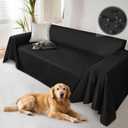 Water-Resistant Faux Leather Couch Covers Blanket for Dogs, Anti-Scratch Sofa Slipcovers, Sectional Couch Covers for 2 Cushion Couch Sofa Pet Friendly, Easy-Clean, Non-Slip, 118" x 71", Black