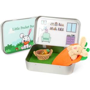 Little Pocket Bunny, Easter Basket Stuffer, Easter Gifts for Kids, DIY Pet Bunny Adoption, Easter Baskets,Cute Rabbit in Tin Box, Travel Buddy