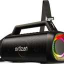 Ortizan 80W Speakers Bluetooth Wireless Loud with Bass, 24H Playtime, IPX7 Waterproof, Bluetooth 5.3, TWS Pairing, Large Outdoor Speaker with Lights, Portable for Garage, Camping and Beach - Black