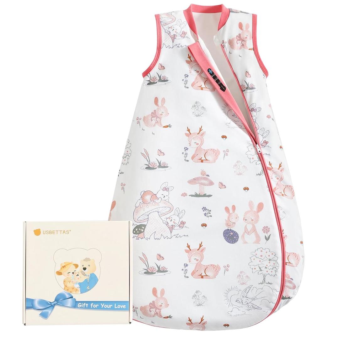 Baby Sleep Sack, 1.0 TOG Toddler Sleep Sack Thermostatic, Super Soft Cotton Baby Wearable Blanket for Boys Girls, Baby Sleeping Bag with 2-Way Zipper for All Season (Rabbit) 12-18 M