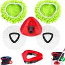 Wa.IE JiemiMicrofiber Spin Mop Refills Head Compatible for EasyWring 1-Tank System (6-Pack Set: Includes 1 Mop Scrub Brush + 1 Mop Base + 4 Pack Cleaning Floor Mop Head) (2 Green Mop +2 White Mop Heads)