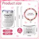 Patelai 24 Pcs Chaos Coordinator Gifts Bulk for Women Thank You Gifts for Women Coworker Mom Teacher Nurses Chaos Coordinator Tumbler Makeup Bag Bracelet Cards for Employee Appreciation