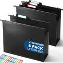 SortRax Plastic High Capacity Hanging File Folders, 4" Expansion for Bulky Documents, Side-Sealed Accordion Pocket, Supports Heavy Files, Letter Size, Movable Dividers, Insertable Tabs, 6 Pack