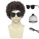 Adequate Mens Short Afro Curly Wig for Male70s 80s Disco Guy Rocker wigs,Halloween Cosplay Fancy Wigs for Daily Party Costume (Dark Brown)