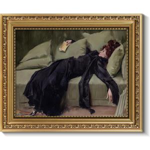 ARPEOTCY Vintage Gold Framed Wall Art, Classical Trendy Woman Gallery Paintings, 8x10 inch Small Victorian Farmhouse Canvas Prints Home Decor, Wall Decor for Living Room Bathroom Bedroom Shelf (Woman Lying on Sofa)
