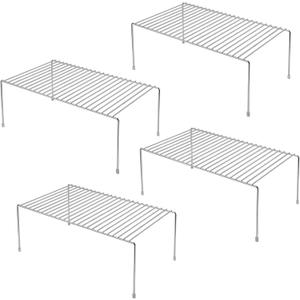 Kitchen Cabinet Shelf Organizer Set of 4, Medium (13 x 9.4 inch) Metal Wire Pantry Storage Shelves, Dish Plate Racks for Cabinets, Freezer, Counter, Cupboard Organizers and Storage, Chrome