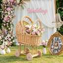 Wicker Carriage,Woven Rattan Stroller Shaped Flower Basket,Natural Willow Branches，Used for Welcoming Infants, Wedding Parties, Home Decor, Floral Decoration