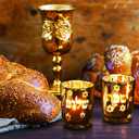Honeydak Set of 2 Shabbat Candles Holders Gold Jewish Judaica Gift Set Electroplated Glass Modern Shabbat Candlestick Holders for Tea Lights Hanukkah Gifts