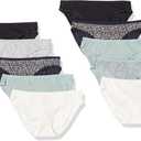 Amazon Essentials Women's Breathable Cotton Bikini Brief Underwear with Full Coverage, Multipacks, 10, Green/Pink/Grey, Small