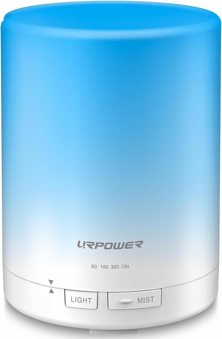 URPOWER 300ml Aromatherapy Essential Oil Diffuser Ultrasonic Air Humidifier AUTO Shut Off Scent Diffuser Night Light 7 Color Changing LED Lights and 4 Timer Settings for Bedroom Office Home