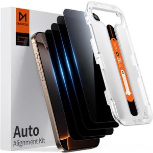 DIMONCOAT 4-PACK Privacy Screen Protector Compatible with iPhone 16 Pro [Auto Alignment Kit] [10X Military Protection] 16 Pro 6.3 inch Tempered Glass Film [Case Friendly] (iPhone 16 Pro (6.3 inch), Privacy)