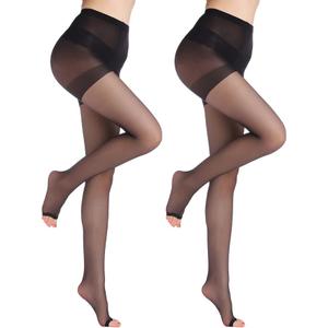 YAGAXI 20D toeless pantyhose - 2 Pairs Control Top open toe pantyhose for women (XL, Black)