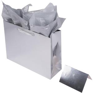 Lyforpyton Large Gift Bags with Tissue Paper 13"x4.3"x10.2" Silver Gift Bags for Father's Day, Birthday Party, Wedding, Baby Shower
