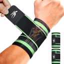HiRui Wrist Brace Wrist Wraps Compression Wrist Strap, Wrist Support for Work Fitness Weightlifting Sprains Tendonitis, Carpal Tunnel Arthritis, Pain Relief, Adjustable Wristbands 2 PACK (Green, M)