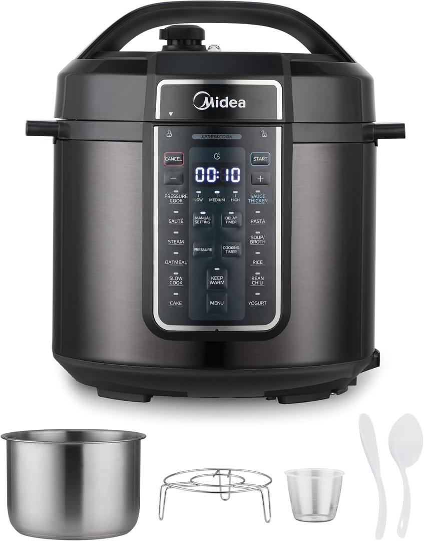 Midea 12-in-1 Electric Pressure Cooker, 6 Quarts, 12 Presets, Multi-Functional Programmable Slow Cooker, Rice Cooker, Steamer, Saut Pan, Yogurt Maker, and More, Stainless Steel