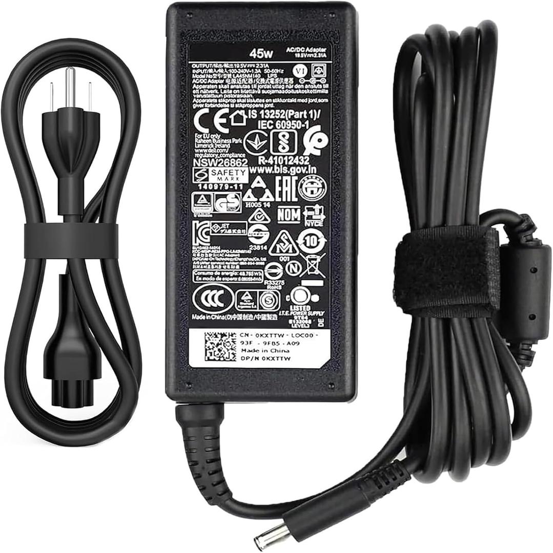 45W (4.5 * 3.0 mm Jack 19.5V 2.31A) AC Charger Fit for DELL Inspiron 11/13/14/15/17 3000 5000 7000 Series(3583 3593 5570) Latitude E5450 XPS 13-45 Watt AC 2-in-1 Computer Power Adapter Cord