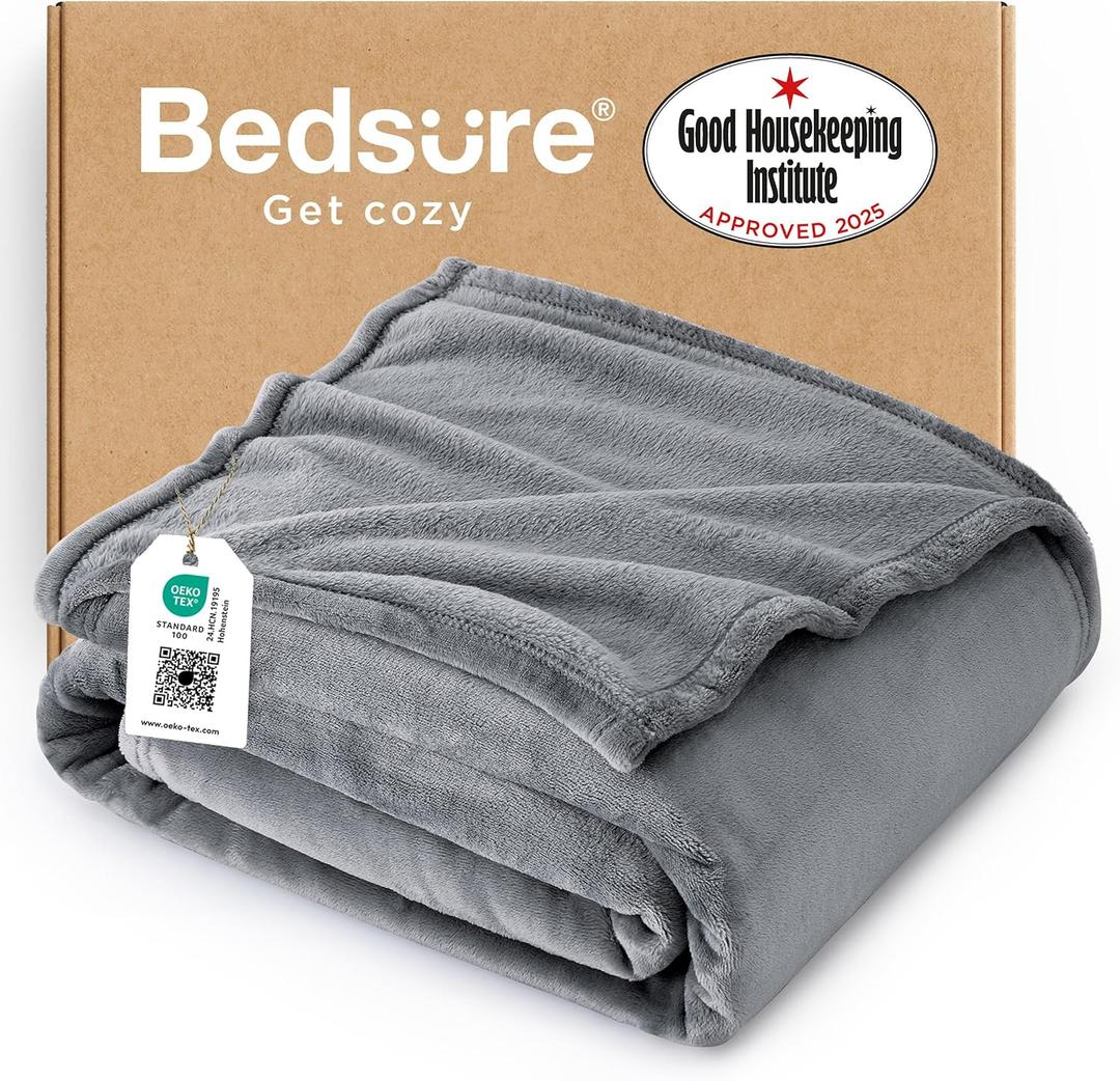 Bedsure GentleSoft Fleece Throw Blanket for Couch Grey - Lightweight Plush Fuzzy Cozy Soft Blankets and Throws for Sofa, 50x60 inches