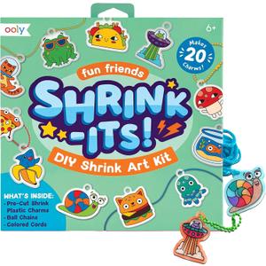 Ooly 28 PC DIY Shrinking Art Kit for Kids, 20 Plastic Pre Cut Charms and More, No Mess Creative Activity Jewelry Making Kit - Fun Friends