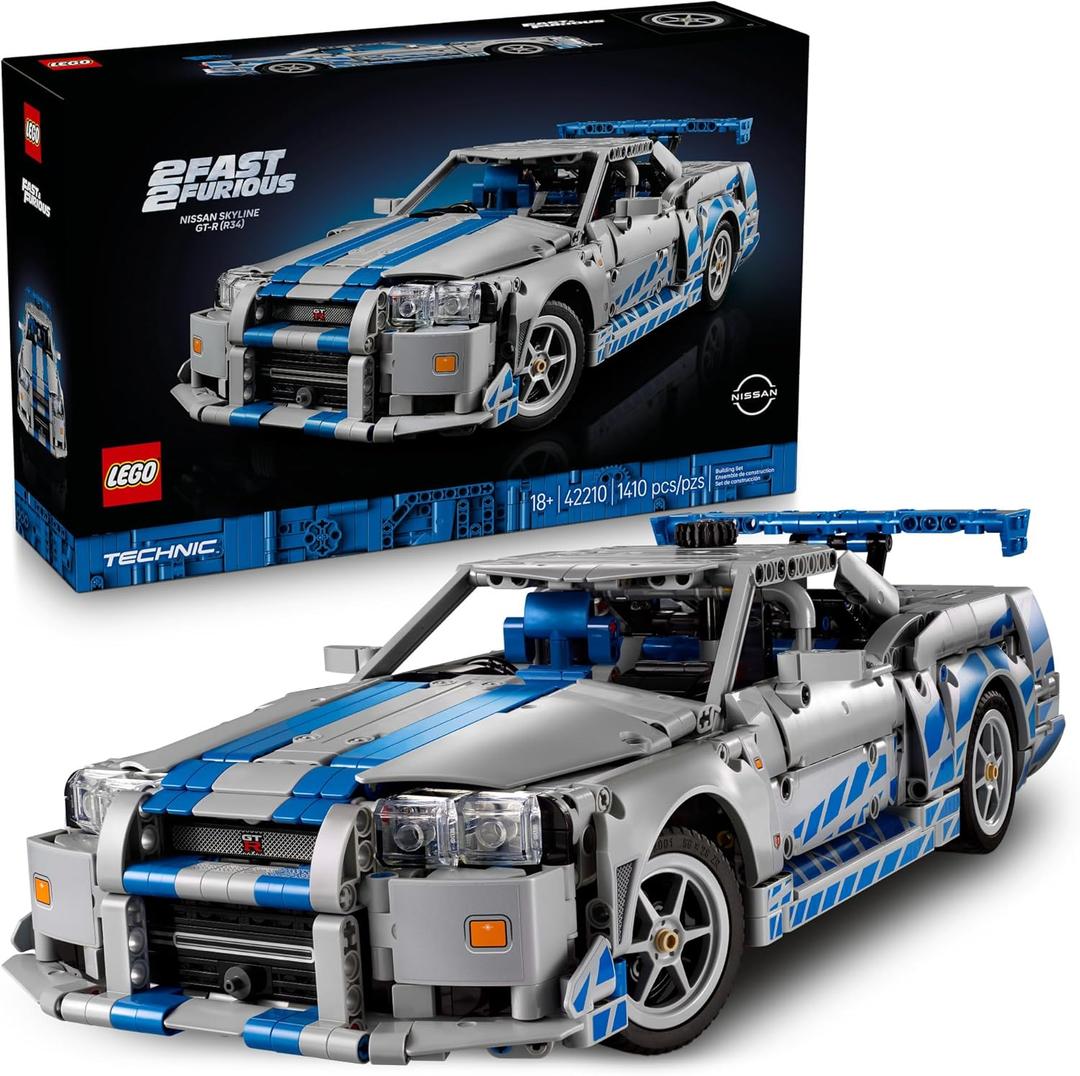 LEGO Technic 2 Fast 2 Furious Nissan Skyline GT-R (R34) Car - DIY Kit and Building Set for Adults - Collectible Model Street Racer with Drift Function - Gift for Car Enthusiasts and Movie Fans - 42210