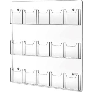 15 Pockets Clear Acrylic Brochure Pamphlet Holder Brochure Display Stand Business Tri Fold Brochure Multi Slot Holder Rack Wall Mount Pocket for Literature Menu Document Flyer Advertise Supplies