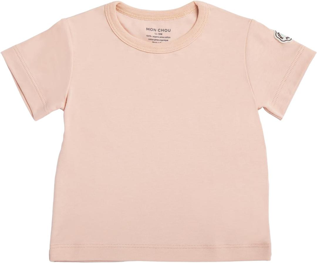 Mon Chou Premium Short Sleeve Shirt - Ultra Soft, 100% Pima Cotton Crew Neck Baby T Shirts - Organic Cotton Baby Clothes (Pink), Size 6-9 M