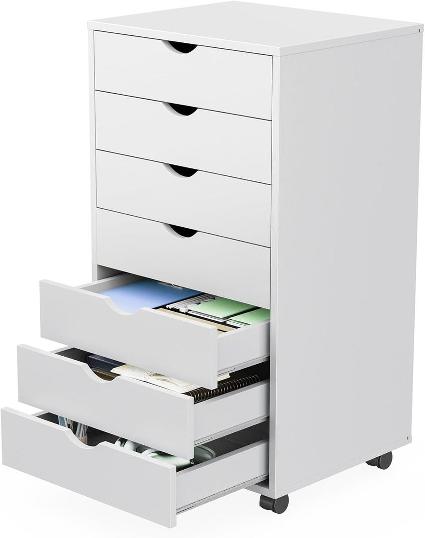 DEVAISE 7 Drawer Dresser, Storage Cabinet for Makeup, Tall Chest of Drawers for Closet and Bedroom, White