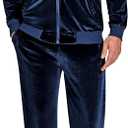 COOFANDY Mens 2 Piece Velour Tracksuit Full Zip Jackets Pants Velvet Jogging Suits Sweatsuit Set (Large, Dark Blue)