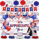 We Appreciate You Party Decorations Red Blue Thank You for All You Do Banner Honeycomb Centerpieces Hanging Swirls Kit Decor for Men Office Employee Pastor Teacher Doctor Appreciation Party Supplies
