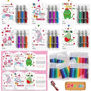 Valentines Day Gifts for Kids, 24 Pack Valentine's Cards with Bookmarks Colored Pens - for School Classroom Gift Exchanges Valentines Party Favor Supplies Valentine's Prizes for Kids