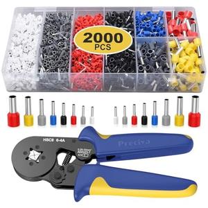 Preciva Ferrule Crimping Tool Kit with 2000PCS Wire Connectors, AWG23-7 Self-adjustable Ratchet Wire Crimping Tool Kit Crimper Plier Set (Blue)