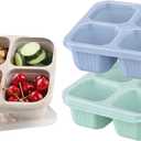 2PCS Snack Containers, Divided Bento Lunch Box with Transparent Lids, Reusable Meal for Adult, BPA Free, 4 Compartment Food Storage for People Work Travel, Blue Green
