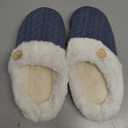 Chantomoo Womens Slipper Warm Comfy Memory Foam House Slippers Knitted Shoes Faux Fur Lined Anti-Skid Rubber Sole Bedroom Cozy Indoor Outdoor Slippers Light Blue Size 9-10