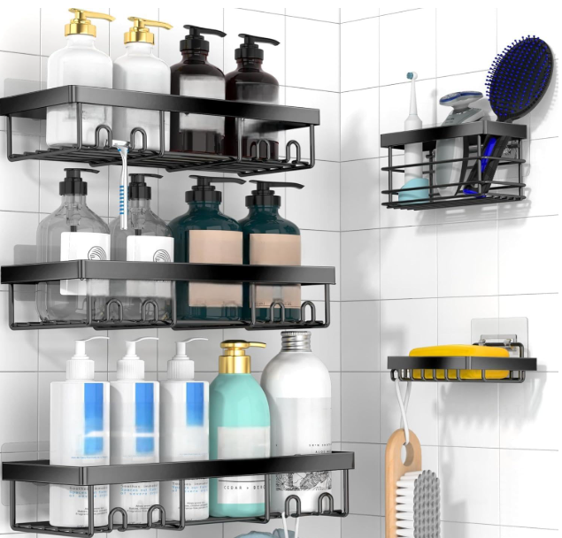Moforoco Adhesive Shower Caddy Organizer Shelves Rack  5 Pack Corner Bathroom Storage Organization, Home & Kitchen Decor Inside RV Accessories, Hanging First Apartment Household Camper Essentials