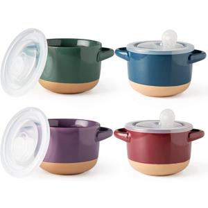 AmorArc 24 Ounces Soup Bowls with Large Handles and Lids, Stoneware Bowls Set of 4 for Soup, Cereal, Stew, Noodle, Colourful Ceramic Kitchen Bowls, Microwave&Dishwasher Safe, Multicolor