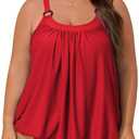 Aleumdr Plus Size Tankini Swimsuit for Women 2 Piece Tummy Control Bathing Suit Blouson Flowy Swim Dress with Bottom (XX-Large, Fiery Red)
