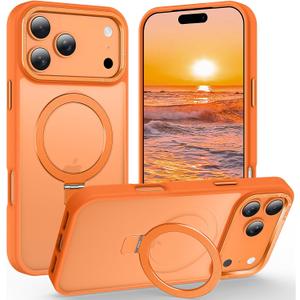 Lufanbis Magnetic for iPhone 17 Pro Case with Ring Stand, [10 FT Drop Protection] [Velvety Touch] Slim Translucent Matte Back Shockproof Phone Case for iPhone 17 Pro 6.3'', Orange