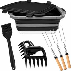 Collapsible BBQ Prep Tub with Cutting Board, 16L Meat Prep Bin, 20"L x 14"W
