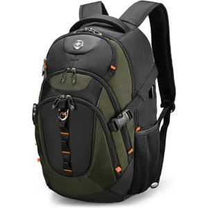 Swissdigital Design Business Laptop Backpack with Smart USB Charging Port, Travel Backpack Fits 15.6 inches Laptops, Water Repellent College Backpack for Men Women, Olive/Black | SD803-26