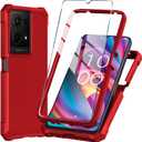for TCL K32/K33 5G 2025 Phone Case with Tempered Glass Screen Protector, Slim Soft Silicone Full-Body Protective Cover (Red)