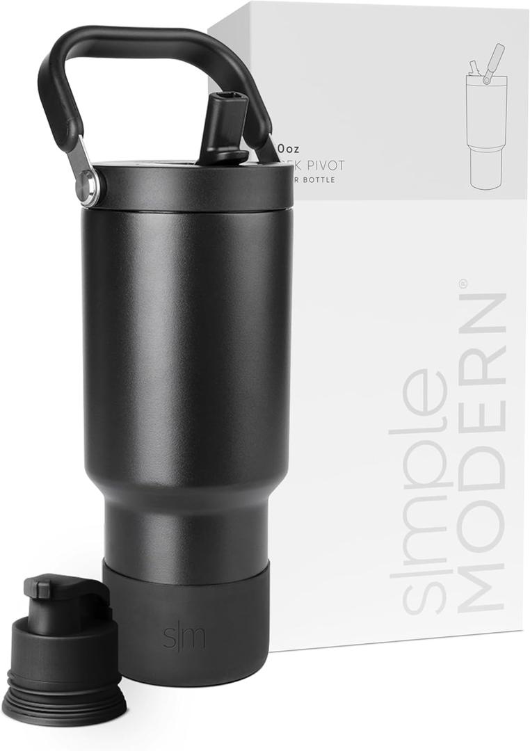 Simple Modern Trek Pivot | 30oz Flip Straw Tumbler with Handle | Water Bottle & Boot | Interchangeable Straw & Chug Lids | Insulated Stainless Steel Jug | Gym Sports Outdoors | Midnight Black