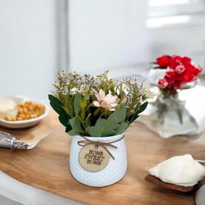 Artificial Daisy Display in Pottery Vase for Home and Office Table and Interior Decoration (white flowers)