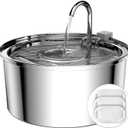 Tomxcute Cat Water Fountain, 3.2L/108oz Automatic Stainless Steel Pet Fountain Dog Water Dispenser, Ultra-Quiet Pump and 3 Replacement Filters & for Cats, Dogs, Multiple Pets