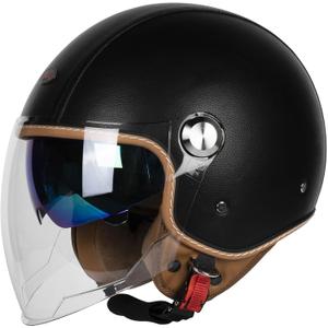 Open Face Motorcycle Helmets, DOT Approved 3/4 Moped Helmet Dual Visor Quick Release Buckle, Motorcycle Helmets for Adults, Vintage Helmets for Moped Scooter