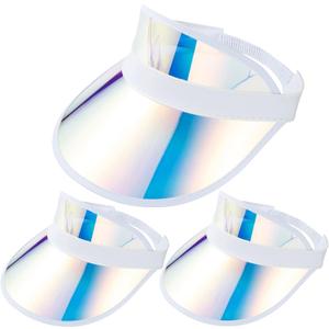 3 Pack Colored Sun Visor Hat Women Men Plastic Clear Visors Hats (White)