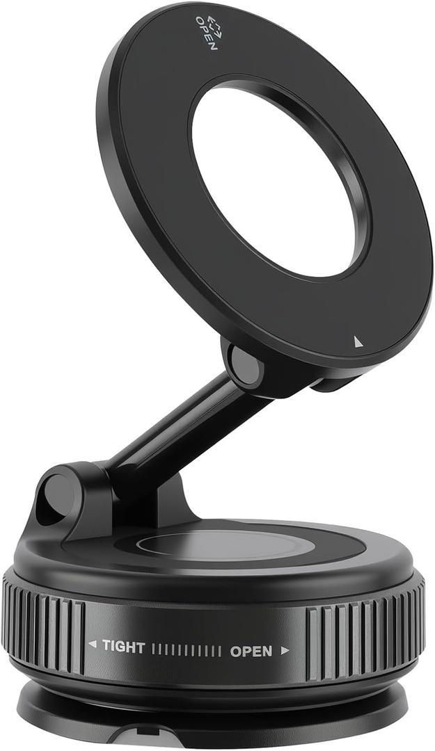 Upgraded Nano Gel Vacuum Magnetic Phone Holder, 360 Adjustable Foldable Magsafe Suction Cup Phone Mount for iPhone [89+LBS Suction+2800gf Magnet] Car Truck Accessories for Men Women