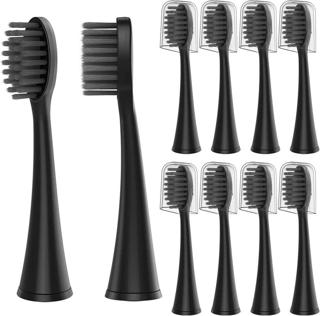 10 Pack Replacement Toothbrush Heads Compatible with Burst Electric Toothbrush, YMPBO Toothbrush Heads for Burst Sonic Toothbrush, Deep Cleaning Bristle Design, Black