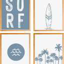 BearCake Coastal Summer Beach Surfing Wall Art Set of 4, Surf Room Decor, Beachy Room Decor Aesthetic, Coastal Wall Decor, Nautical Wall Art Decor, Coastal Beach House Decor, 8x10 Inches